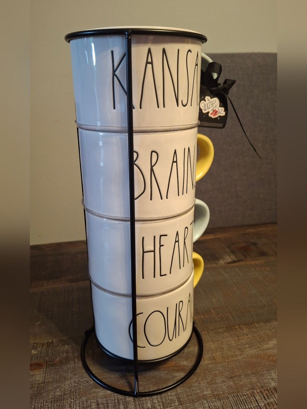 NWT Rae Dunn Wizard of Oz Stackable Mugs Set with Yellow and Light Blue Handles - Picture 3 of 7
